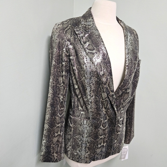 Alberto Mikali Sequin Blazer Jacket Animal Print Button Snap Closure Medium NWT - Picture 2 of 12